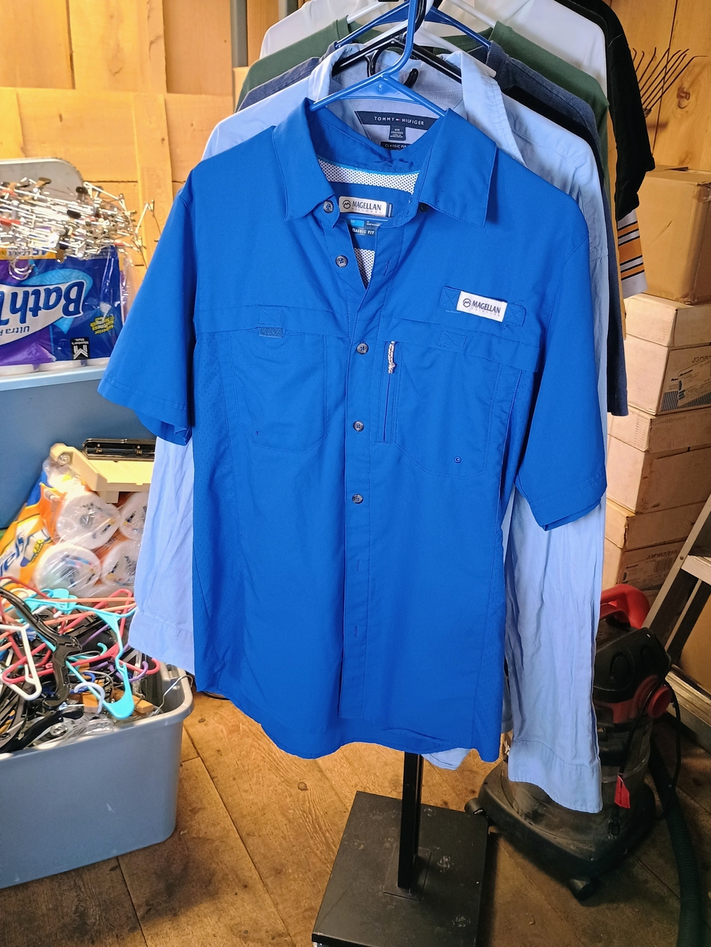 Magellan Outdoors Men’s Short Sleeve Fishing Shirt - Blue Bin 32
